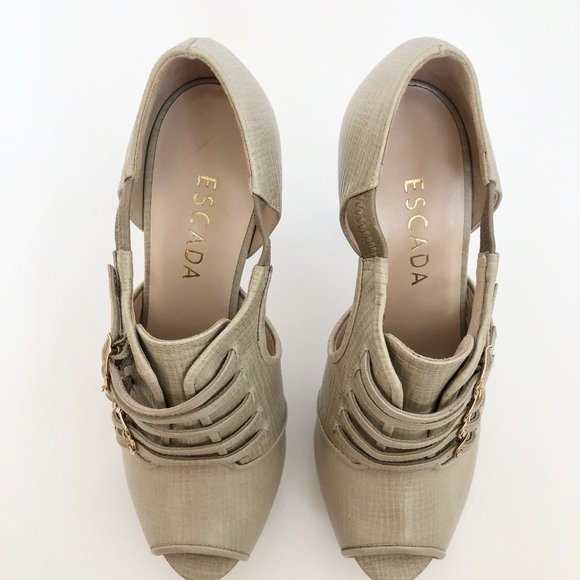 NWT Escada Peep Toe Leather Platform Heels, EU 37.5 - Picture 5 of 9